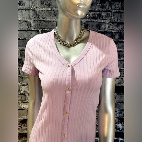 Lavender Pastel Purple Button Down Ribbed Dress - Picture 5 of 11